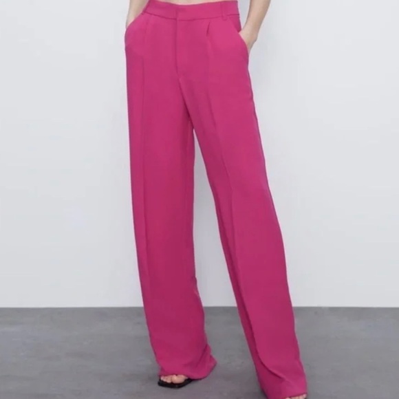 Zara Wide Leg Pink Trouser Pants - Picture 4 of 6